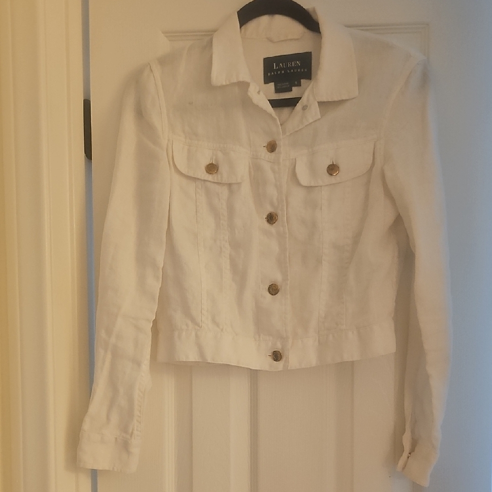 Lauren Ralph Lauren Women's White  Linen Jacket with Gold Accents